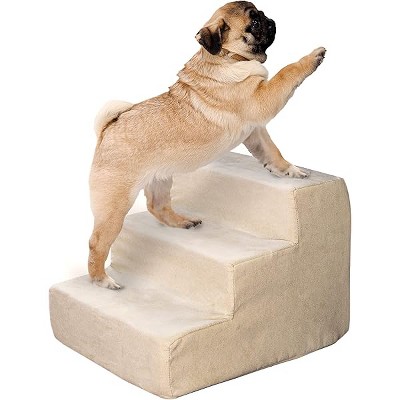 3-Step Pet Stairs - Nonslip Foam Dog and Cat Steps with Removable Zippered Microfiber Cover - 2-Tone Design for Home or Vehicle Use by PETMAKER (Tan)