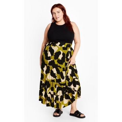 Women's Plus Size Piper Print Skirt - olive | CITY CHIC