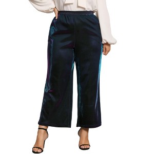 Agnes Orinda Women's Plus Size Shiny Metallic Sparkly Elastic Waist Wide Leg Pants - 1 of 4