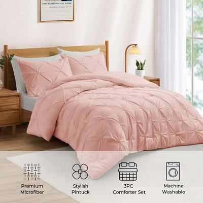 Peace Nest 3 Piece Pintuck Pinch Pleat and Seersucker Bubble Ruffled Chic and Tufted Clipped Comforter Set