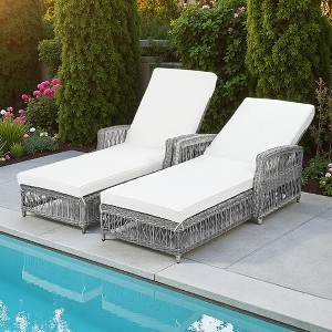 Outdoor Rattan Wicker Chaise Lounge Chair with Adjustable Backrest and Armrests - 1 of 4