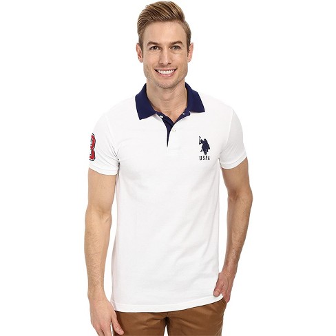 U.s. Polo Assn. Mens Slim Fit Short Sleeve Polo Shirt Applique White/dodger Blue Medium : Target