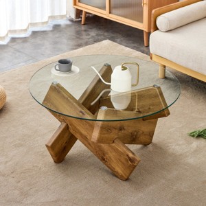 Modern Glass Coffee Table,Side Table With Tempered Glass Top And MDF Legs,Round Coffee Table For Living Room Dining Room-Cuddlewood - 1 of 4
