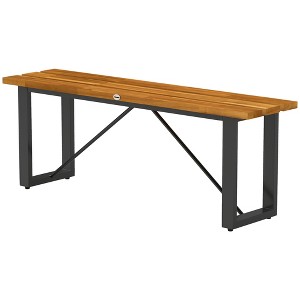 Outdoor Bench, 2-Person Backless Garden Bench, Acacia Wood Patio Bench Loveseat with Slatted Seat for Porch, Park - 1 of 4