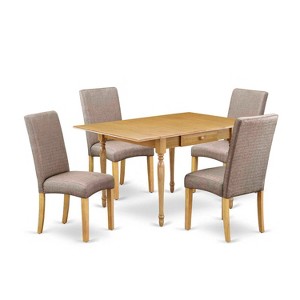 HomeStock 5-Piece Natural Oak Finish Solid Wood Top Dining Table with 4-Parson Chair with Drop Leaf - 1 of 4