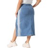 Agnes Orinda Women's Plus Size High Waist Side Slit Button with Pockets Midi Denim Jean Skirts - 4 of 4