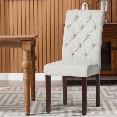 Set of 2 Tufted Upholstered Dining Chairs with High Back and Wood Legs, Fabric Parsons Side Chairs for Kitchen or Dining Room