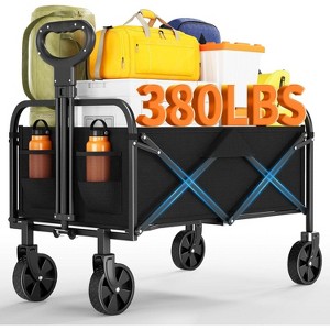 Wagons Carts Foldable, GarveeLife Utility Collapsible Wagon with All-Terrain Wheels, Drink Holders & Adjustable Handle, 380LBS , Garden - 1 of 4
