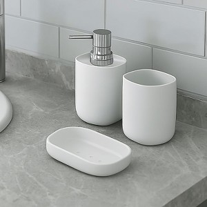Home Mart Goods White Bathroom Accessories Set - Soap Dispenser, Soap Dish & Tumbler - 1 of 2