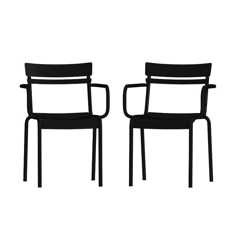 Emma and Oliver Powder Coated Steel Stacking Dining Chair with Arms and 2 Slat Back for Indoor-Outdoor Use, 1 of 12