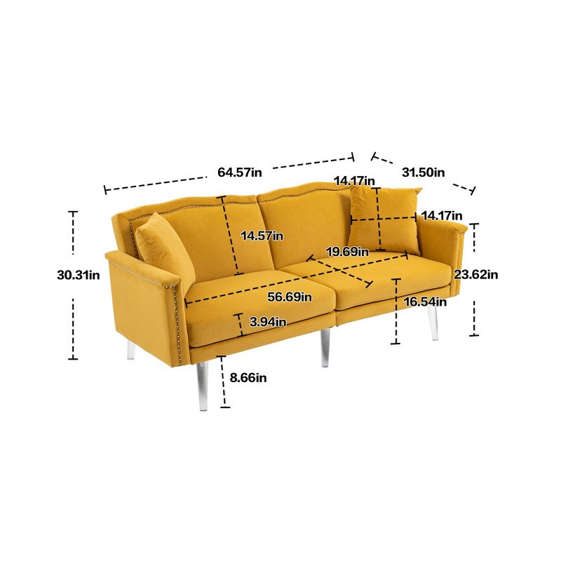 Modern Velvet Upholstered Loveseats Sofa with 2 Pillows-ModernLuxe, 3 of 16