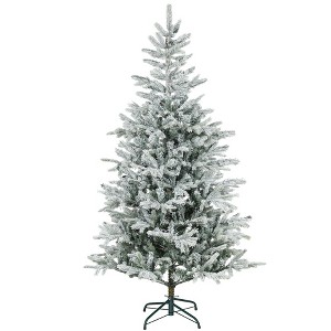 Whisen 6FT Snow-Flocked Christmas Tree, Full Spruce Shape, 1207 Dense Branches, Fire-Retardant & Stable Metal Stand - Green - 1 of 4
