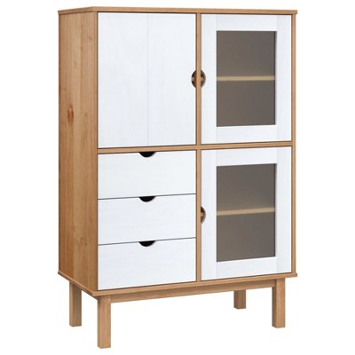 CLIHOME 49.2" H Classic Wooden Highboard Coffee Bar Cabinet Buffet Cabinet With Storage, White