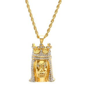 Steeltime 30" 18k gold plated stainless steel simulated diamond king pendant - 1 of 4