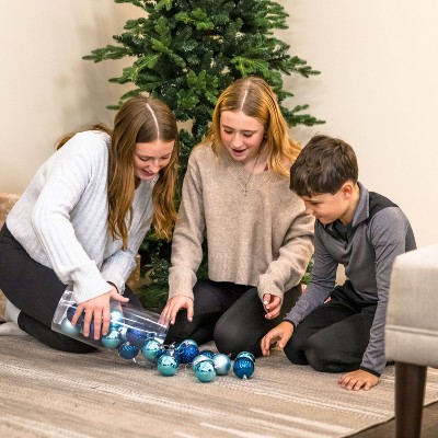 Turquoise and Blue Shatterproof Plastic Christmas Ornament Set, 24 Count
