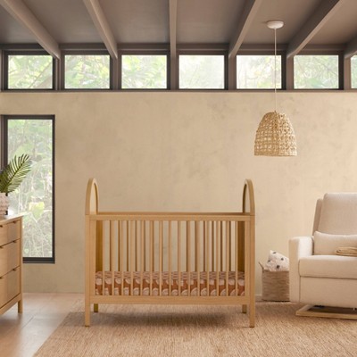 Light Wood Pine Boho-Chic Convertible Toddler Crib