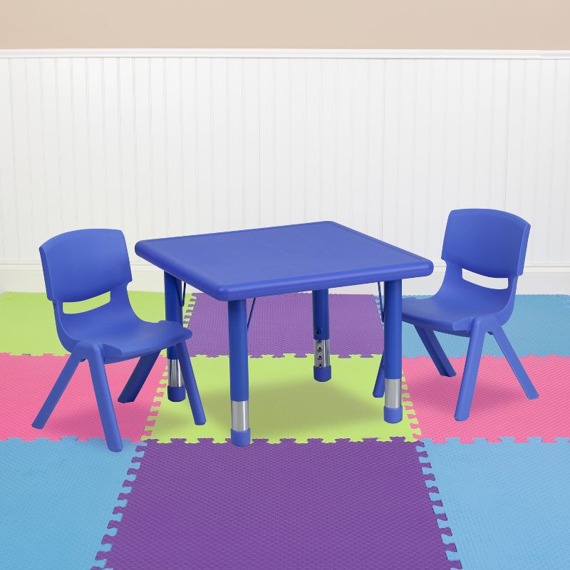 Flash Furniture 24" Square Plastic Height Adjustable Activity Table Set with 2 Chairs, 3 of 9