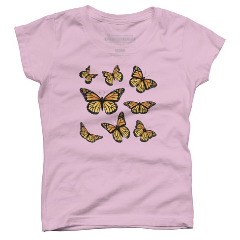 Girl's Design By Humans Monarch Butterfly By Annartshock T-shirt - Pink ...