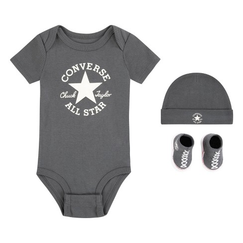 Converse Baby Short Sleeve Bodysuit with Hat Bootie Set Black 0 3M