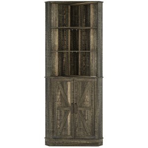 Fredees Farmhouse Corner Cabinet with LED Light, 67" Tall Bathroom Cabinet with 2 Doors & 3 Shelves, Free-Standing for Living Room or Kitchen - 1 of 4