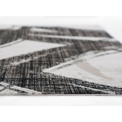 Rectangular Black and Ivory Synthetic Easy Care Rug