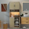 Kitchen Pantry Cabinet with RGB Light, Tall Kitchen Hutch Bar Cabinet with Microwave Stand, Farmhouse Large Wood Storage Cabinet - 3 of 4