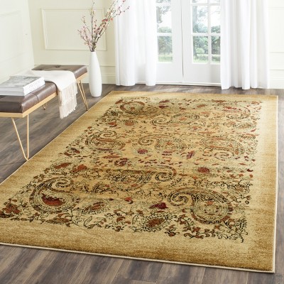 Beige and Multicolor Synthetic 4' x 6' Stain-Resistant Area Rug