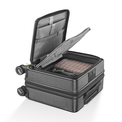 Vynxaria 18" Front Open Carry On Luggage Laptop Interlayer TSA Lock Lightweight PC Hard Shell with Spinner Wheels
