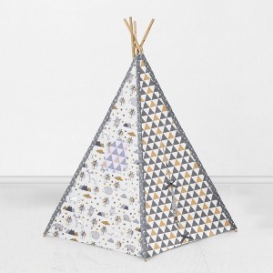Bacati - Woodlands Gray/Beige Play Tent for Kids/Toddlers, 100% Cotton Percale Fabric Cover  - 1 of 4