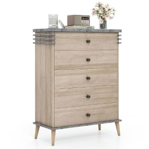 Resenkos Farmhouse Tall Dresser Chest – Spacious Drawer Storage Organizer with Sturdy Construction, Timeless Design, Antique Gray & Natural - 1 of 4