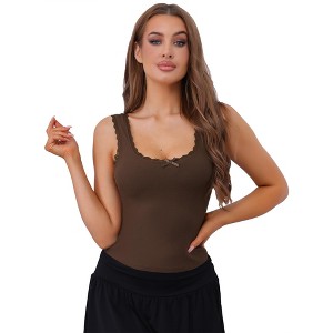 Allegra K Women's Slim-Fit Lace Trim Ribbed Square Neck Camisoles - 1 of 4
