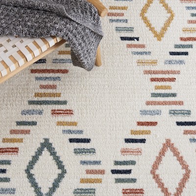 Ivory and Multicolor Hand-Knotted Wool Area Rug 4' x 6'