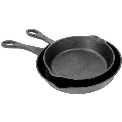 Bayou Classic 7457 8-in and 10-in Cast Iron Skillet Set w/Pour Spouts Perfect For Breakfast Pan Frying Sautéing and Baking
