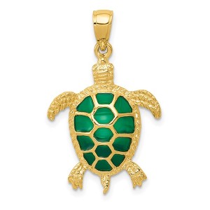 Black Bow Jewelry 14k Yellow Gold Green Translucent Acrylic Sea Turtle Pendant - 1 of 4
