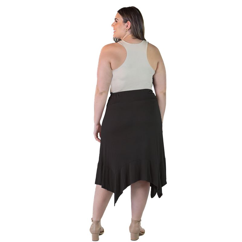 24seven Comfort Apparel Plus Size Solid Color Knee Length Elastic Waist Handkerchief Skirt, 3 of 5