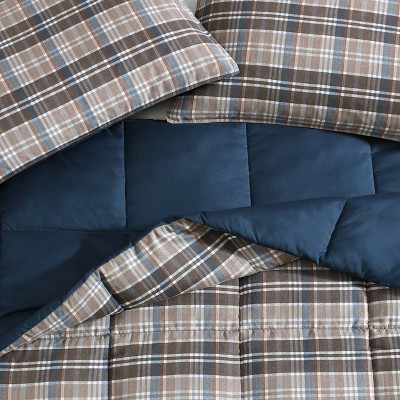 Twin Brown Plaid Reversible Microfiber Comforter Set