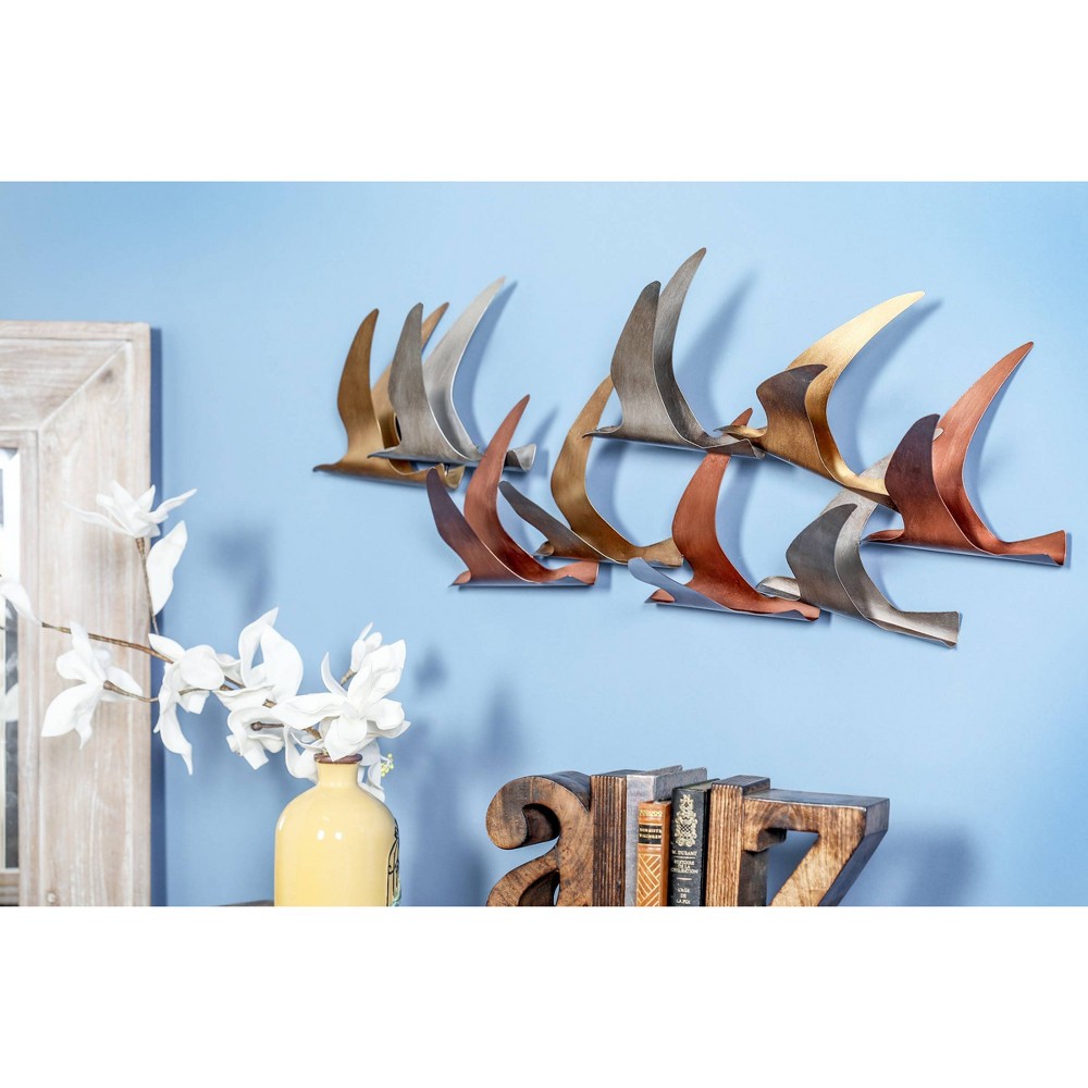 Photos - Wallpaper Metal Bird Flying Flock Of Wall Decor Multi Colored - Olivia & May
