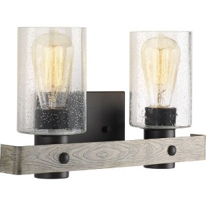 Progress Lighting Gulliver 2-Light Bath Vanity, Graphite, Galvanized with Antique White Accents, Hand-Painted Wood Grained Texture Shade - 1 of 3