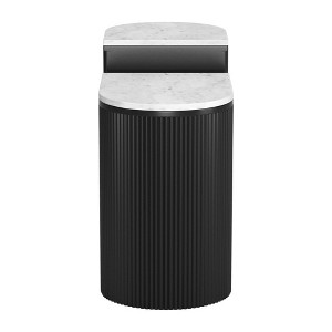 HomeRoots Set of Two Black And White Solid Wood And Marble Oval Block End Tables - 1 of 4