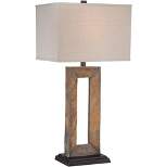 Franklin Iron Works Tahoe Rustic Table Lamp 32" Tall Natural Slate Off White Rectangular Shade for Bedroom Living Room Bedside Nightstand Office Kids