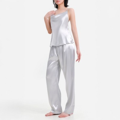 LECHERY Women's Lustrous Silky Shiny Satin 2-piece Pajama Set