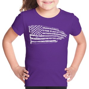 LA Pop Art Girl's Word Art T-shirt - Pledge of Allegiance Flag - 1 of 4