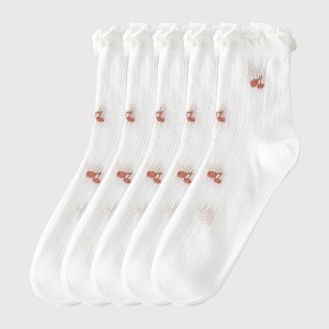 Alilang Women's Adorable Summer Ruffle-Edge Ankle Socks 5pk - 1 of 4