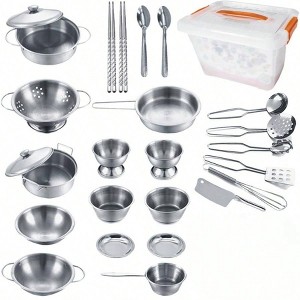Mini Size Kitchen Play Toy with Stainless Steel Cookware Set, Classic Cooking Utensils Role Play. - 1 of 4