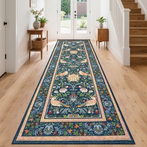 Washable Rugs for Living Room, Floral Animal Print Area Rug with Non Slip Backing - 1 of 4