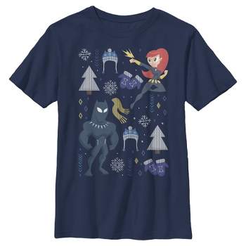 Girl\'s Marvel Large Target Black Christmas T-shirt & Blue - Tahiti Widow : - Panther X