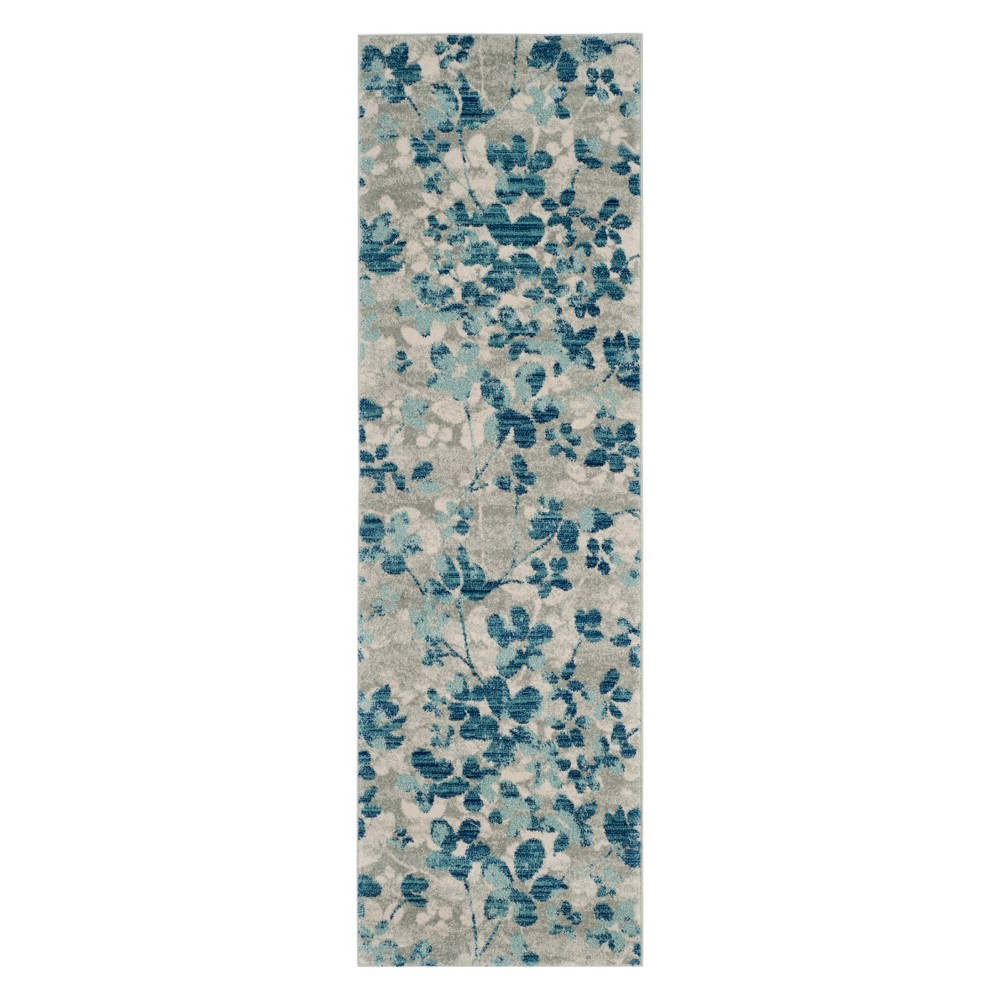 2'2inx9' Floral Runner Gray/Light Blue - Safavieh