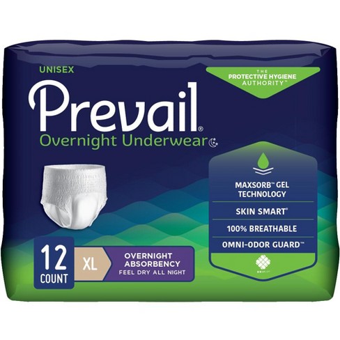 Prevail Overnight Unisex Underwear, Pull On With Tear Away Seams