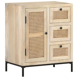 vidaXL Sideboard 23.6 in.x13.8 in.x27.6 in. Solid Mango Wood and Natural Cane - 1 of 4