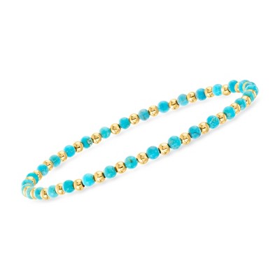 Ross-Simons 3mm Turquoise and 10kt Yellow Gold Bead Stretch Bracelet